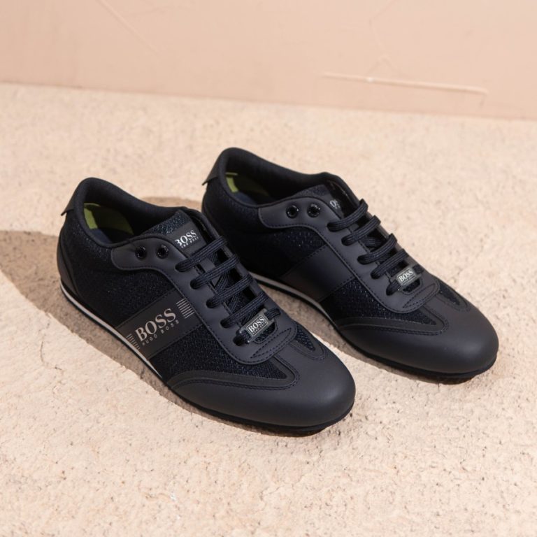 Sepatu HUGO BOSS STRIPE BLACK SNEAKERS 100% ORIGINAL - HYPESNEAKER.ID