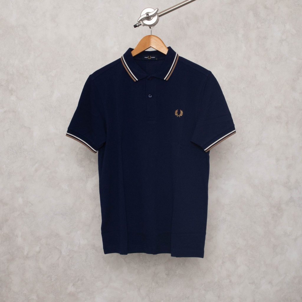 Kaos FRED PERRY TWIN GOLD WHITE DARK BLUE POLO 100% ORIGINAL ...