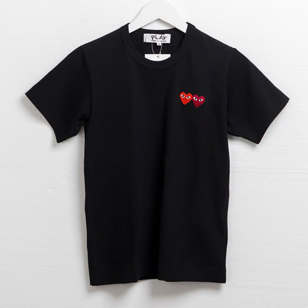 Kaos CDG PLAY DOUBLE HEART RED BLACK Tshirt 100% ORIGINAL - HYPESNEAKER.ID