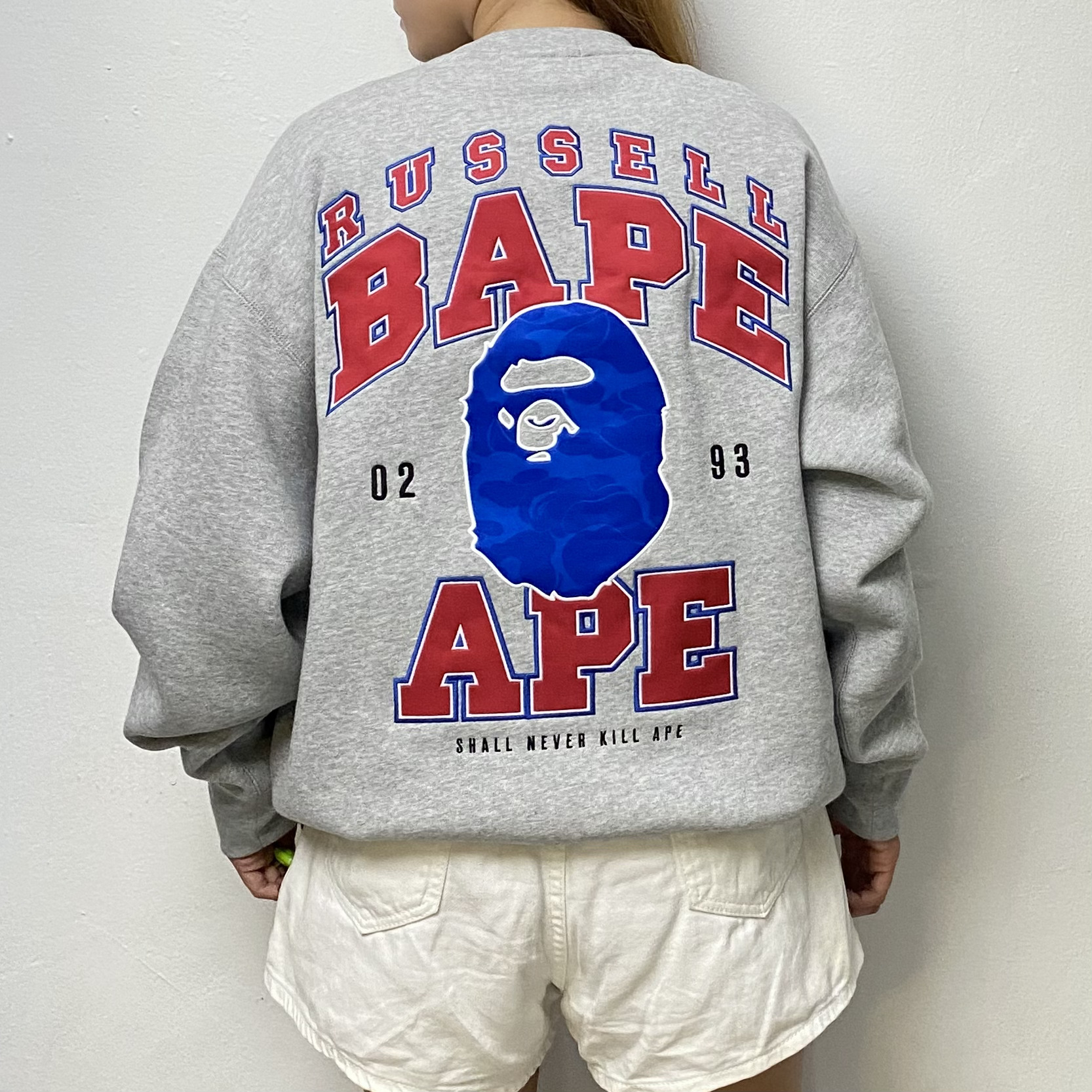 Sweater BAPE X RUSSELL EMBROIDERY TEXT LOGO GREY SWEATSHIRT
