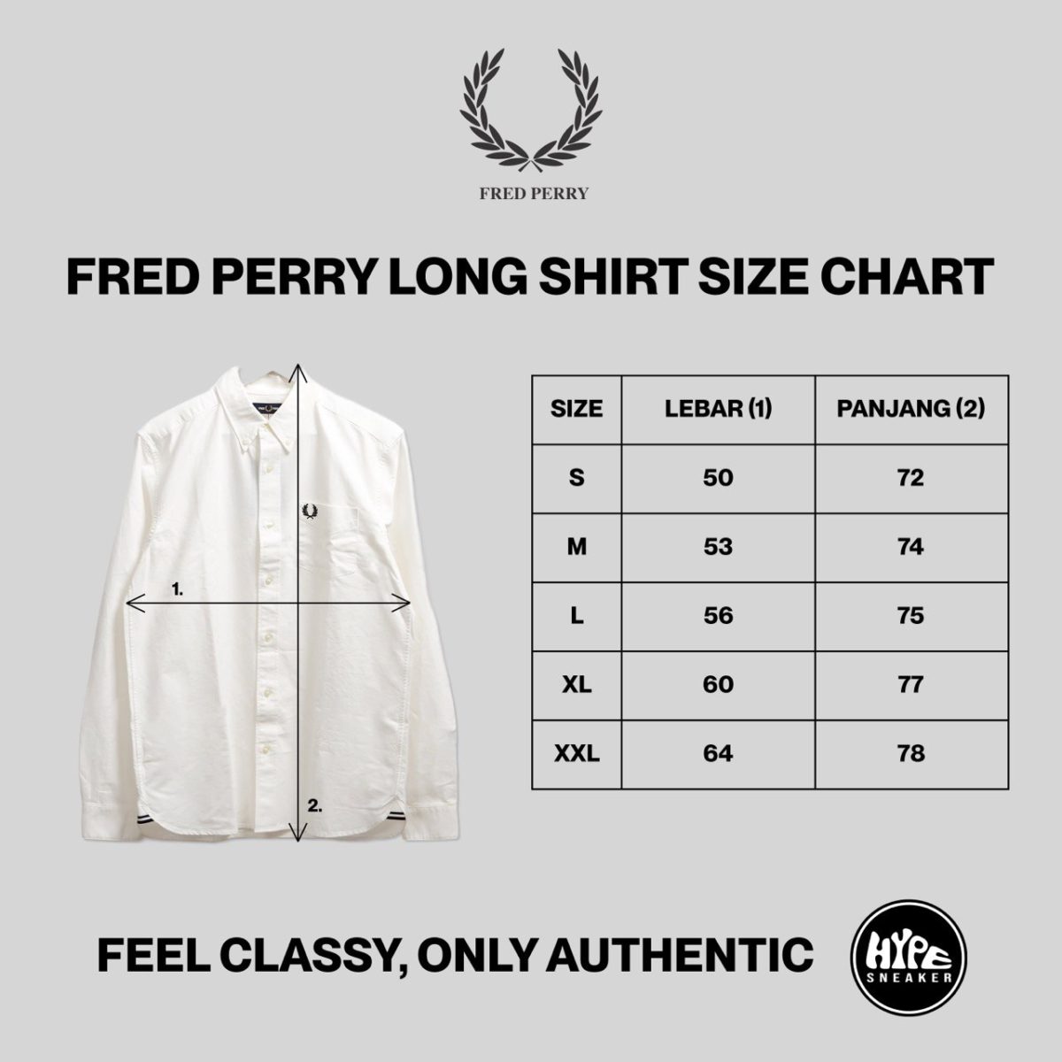 FRED PERRY LONG SHIRT SIZE CHART