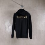 BALMAIN BLACK ZIP HOODIE