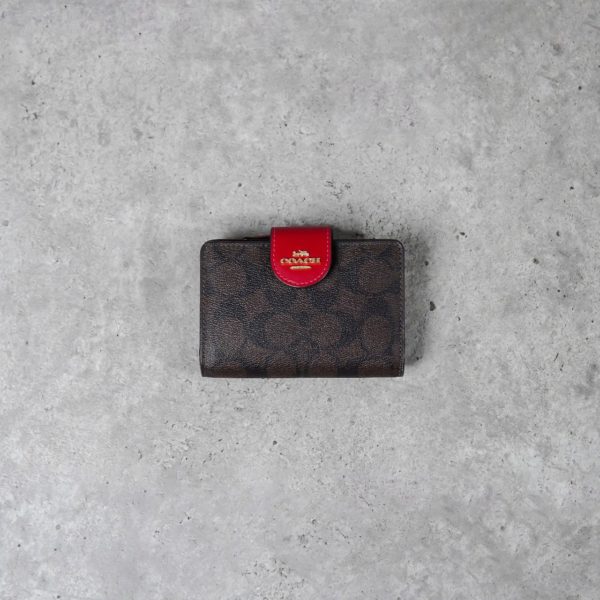 COACH DARK BROWN RED WALLET