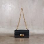 COACH DARK BROWN BLACK FLAP GOLD CHAIN SHOULDER BLACK BAG