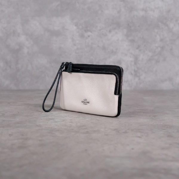 COACH WHITE BLACK DOUBLE ZIP POUCH WALLET