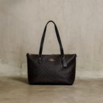 COACH DARK BROWN BLACK ZIP TOTE BAG