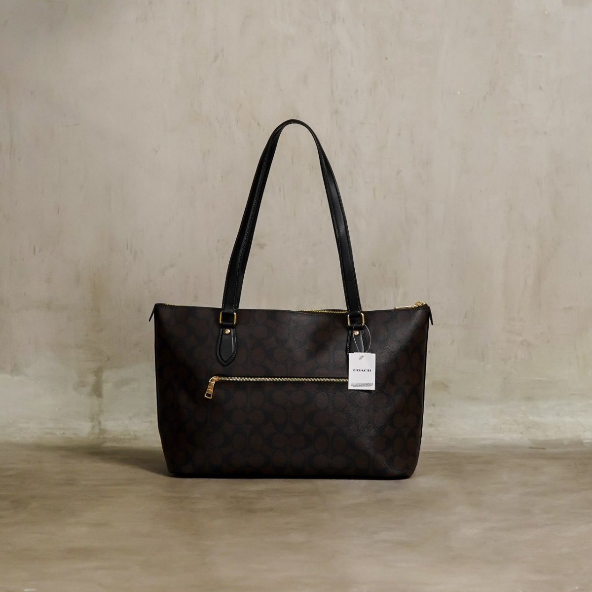 COACH DARK BROWN BLACK ZIP TOTE BAG