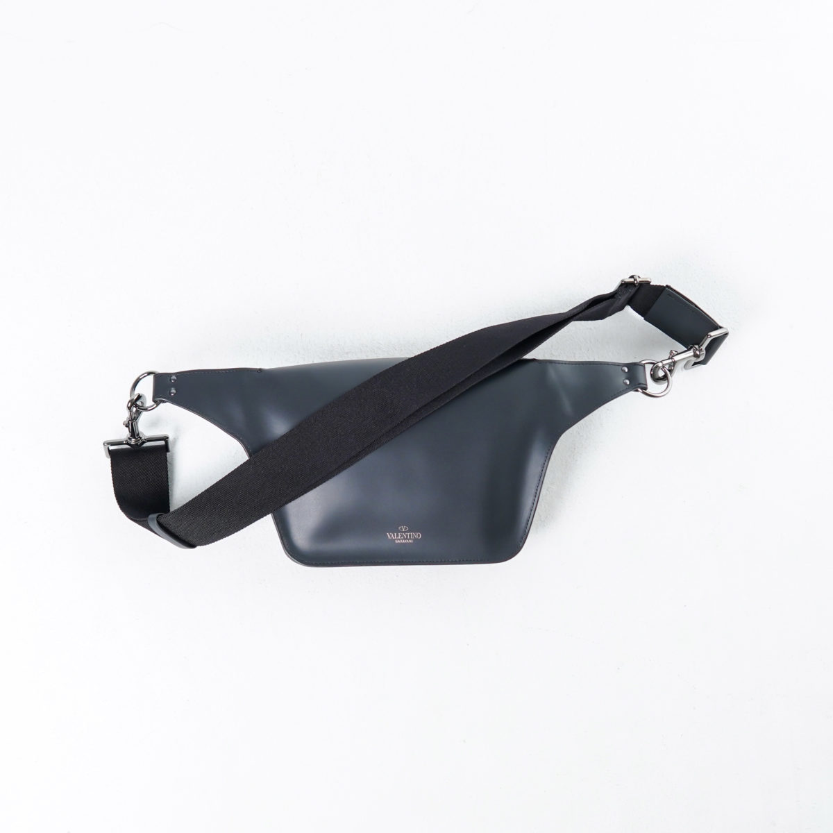 VALENTINO TEXT BLUE MULTI BLACK LEATHER WAIST BAG