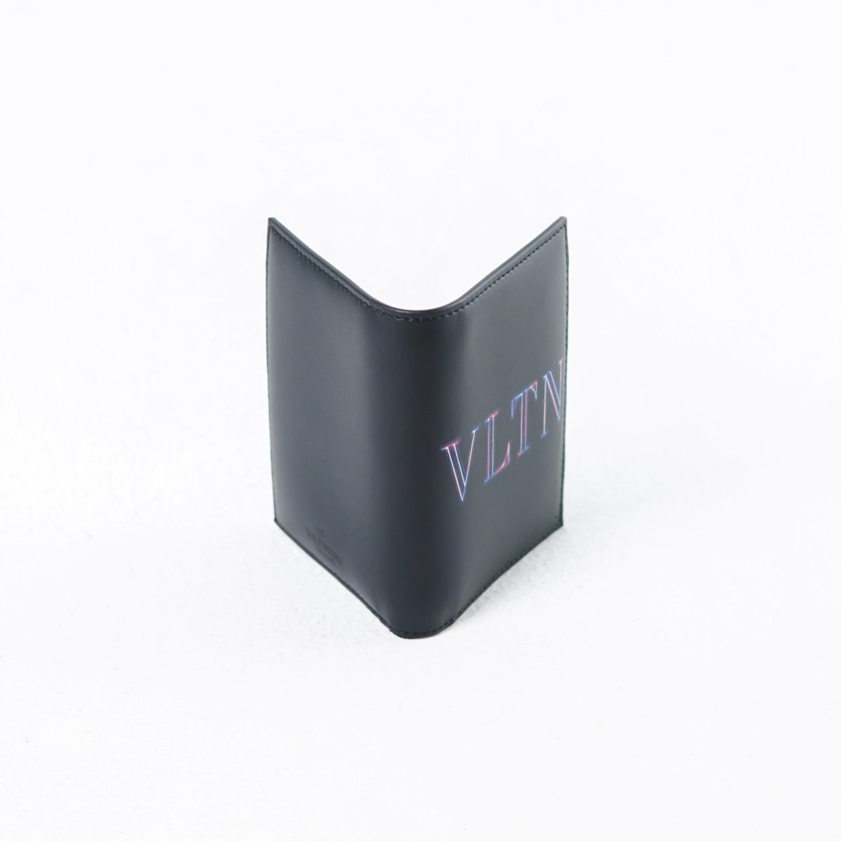 VALENTINO TEXT BLUE MULTI BLACK LEATHER BIFOLD CARD WALLET