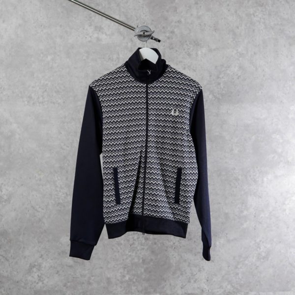 FRED PERRY PATTERN IVORY NAVY ZIP TRACK BOMBER JACKET