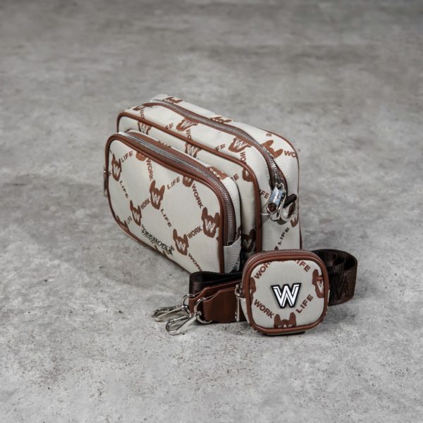 LIFE WORK BEIGE NYLON SHOULDER BAG WITH POUCH